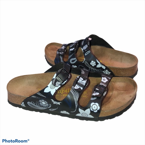 Birkenstock | Shoes | Black Floral Papillio Birkenstock Slide Sandals 39 | Poshmark
